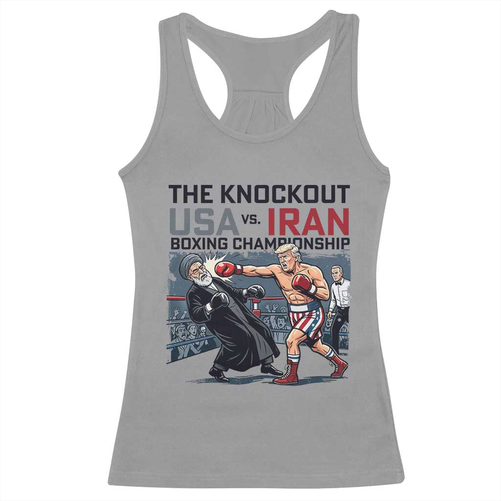 Sarcastic USA vs Iran Knockout Boxing Championship Racerback Tank Top Funny Political Satire Fight Night