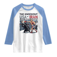 Sarcastic USA vs Iran Knockout Boxing Championship Raglan Shirt Funny Political Satire Fight Night