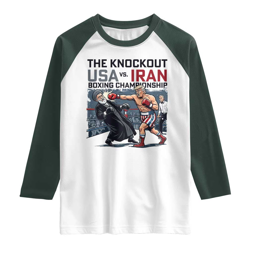 Sarcastic USA vs Iran Knockout Boxing Championship Raglan Shirt Funny Political Satire Fight Night