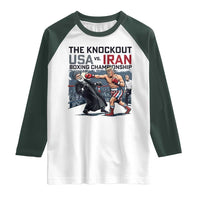 Sarcastic USA vs Iran Knockout Boxing Championship Raglan Shirt Funny Political Satire Fight Night
