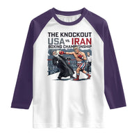 Sarcastic USA vs Iran Knockout Boxing Championship Raglan Shirt Funny Political Satire Fight Night