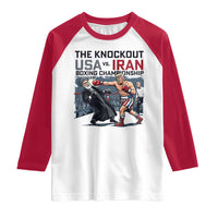 Sarcastic USA vs Iran Knockout Boxing Championship Raglan Shirt Funny Political Satire Fight Night
