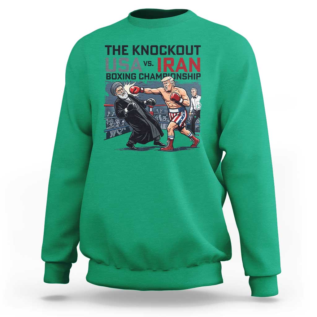Sarcastic USA vs Iran Knockout Boxing Championship Sweatshirt Funny Political Satire Fight Night