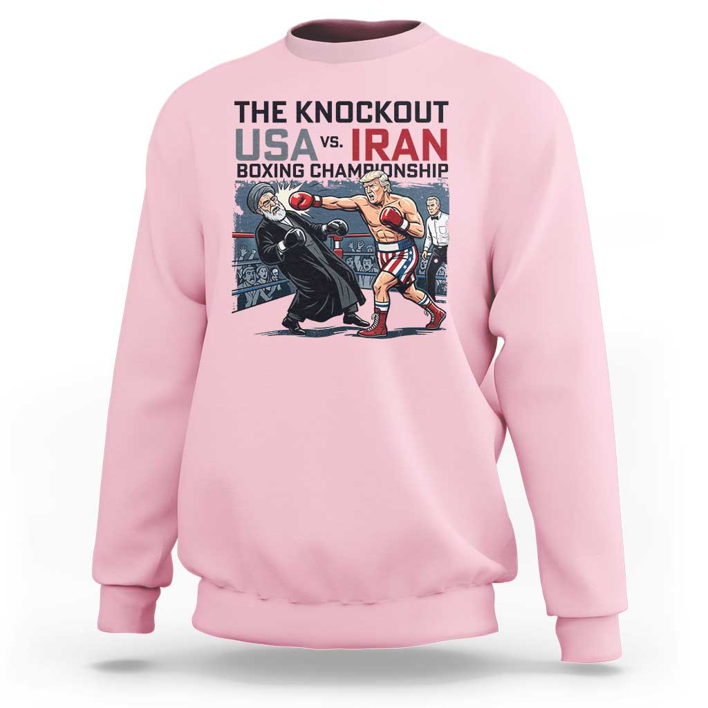 Sarcastic USA vs Iran Knockout Boxing Championship Sweatshirt Funny Political Satire Fight Night