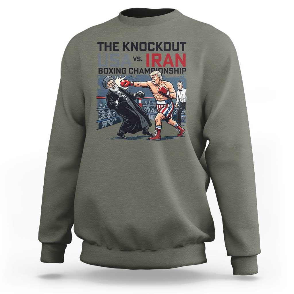 Sarcastic USA vs Iran Knockout Boxing Championship Sweatshirt Funny Political Satire Fight Night
