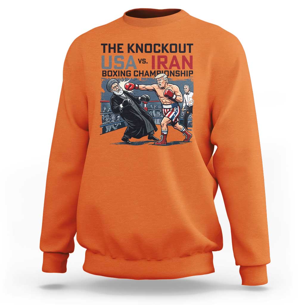 Sarcastic USA vs Iran Knockout Boxing Championship Sweatshirt Funny Political Satire Fight Night