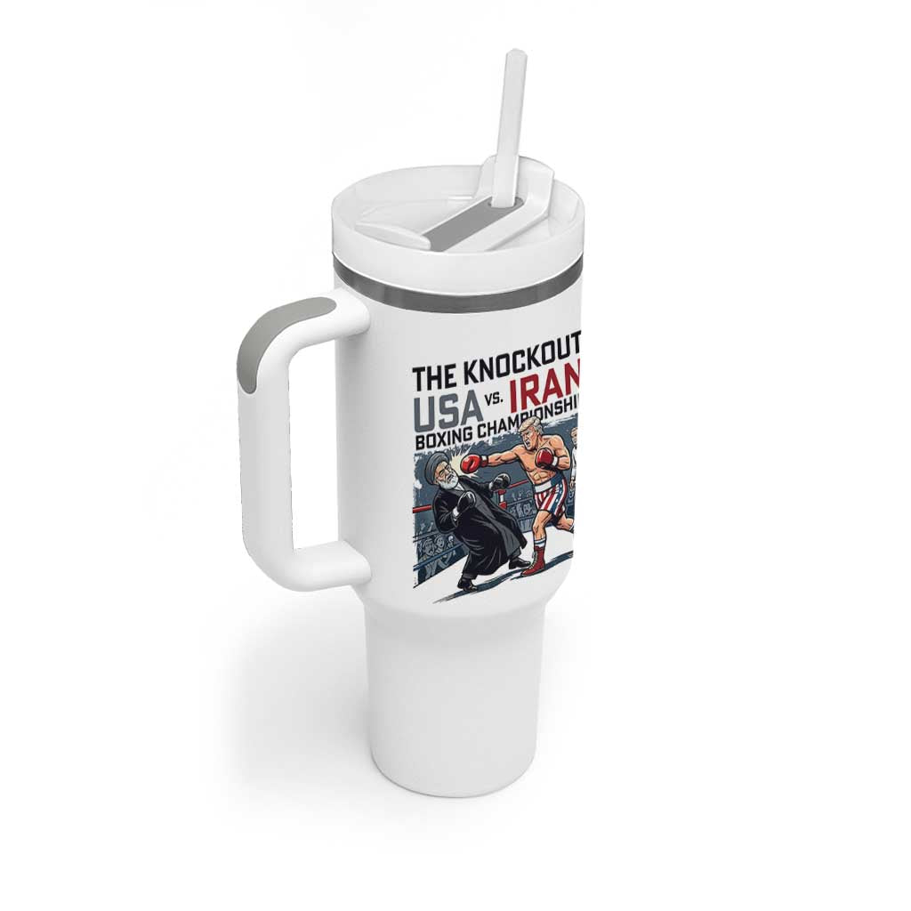 Sarcastic USA vs Iran Knockout Boxing Championship Tumbler With Handle Funny Political Satire Fight Night