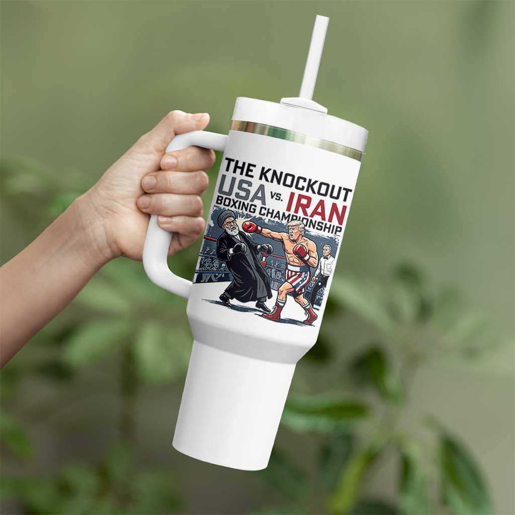 Sarcastic USA vs Iran Knockout Boxing Championship Tumbler With Handle Funny Political Satire Fight Night
