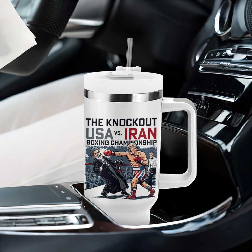 Sarcastic USA vs Iran Knockout Boxing Championship Tumbler With Handle Funny Political Satire Fight Night