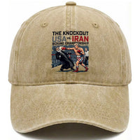 Sarcastic USA vs Iran Knockout Boxing Championship Washed Cotton Baseball Cap Funny Political Satire Fight Night