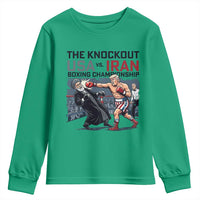 Sarcastic USA vs Iran Knockout Boxing Championship Youth Sweatshirt Funny Political Satire Fight Night