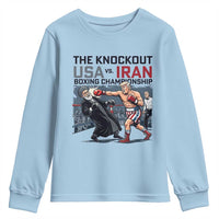 Sarcastic USA vs Iran Knockout Boxing Championship Youth Sweatshirt Funny Political Satire Fight Night