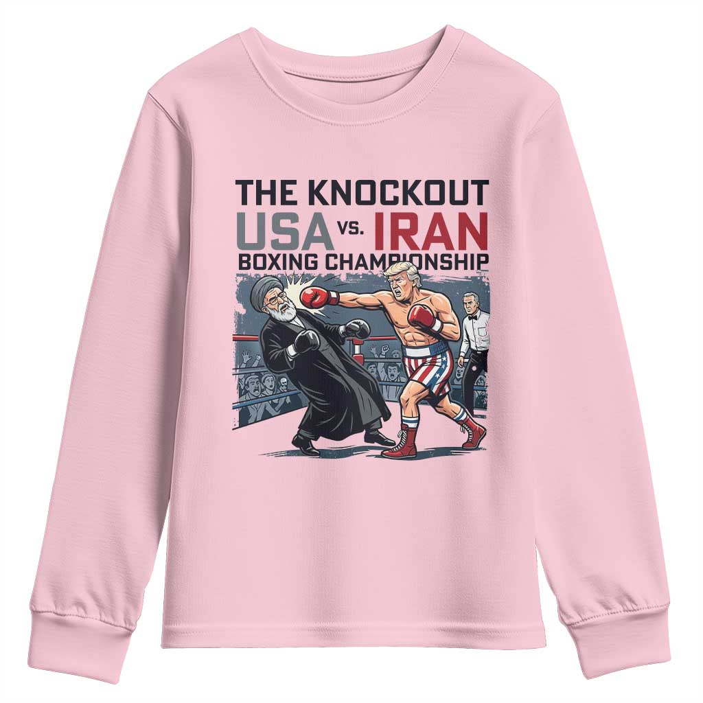 Sarcastic USA vs Iran Knockout Boxing Championship Youth Sweatshirt Funny Political Satire Fight Night