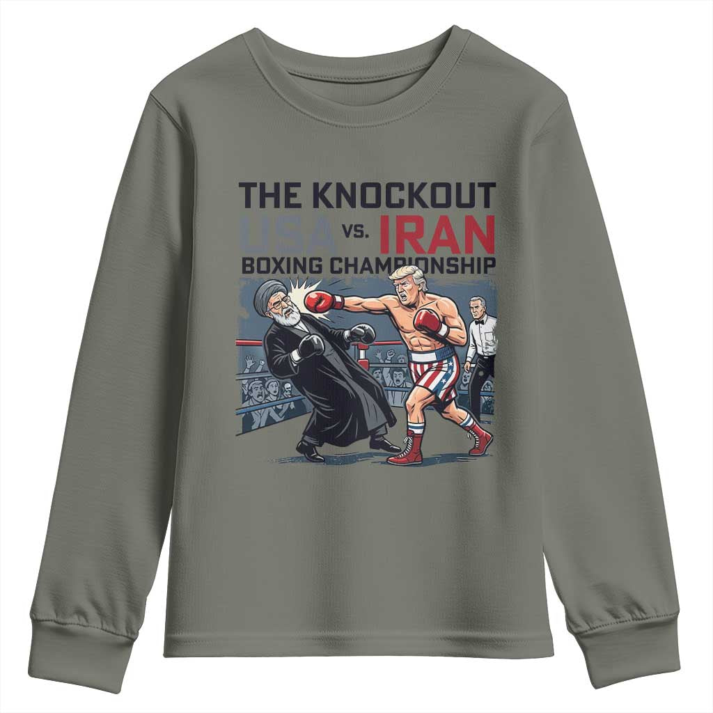 Sarcastic USA vs Iran Knockout Boxing Championship Youth Sweatshirt Funny Political Satire Fight Night