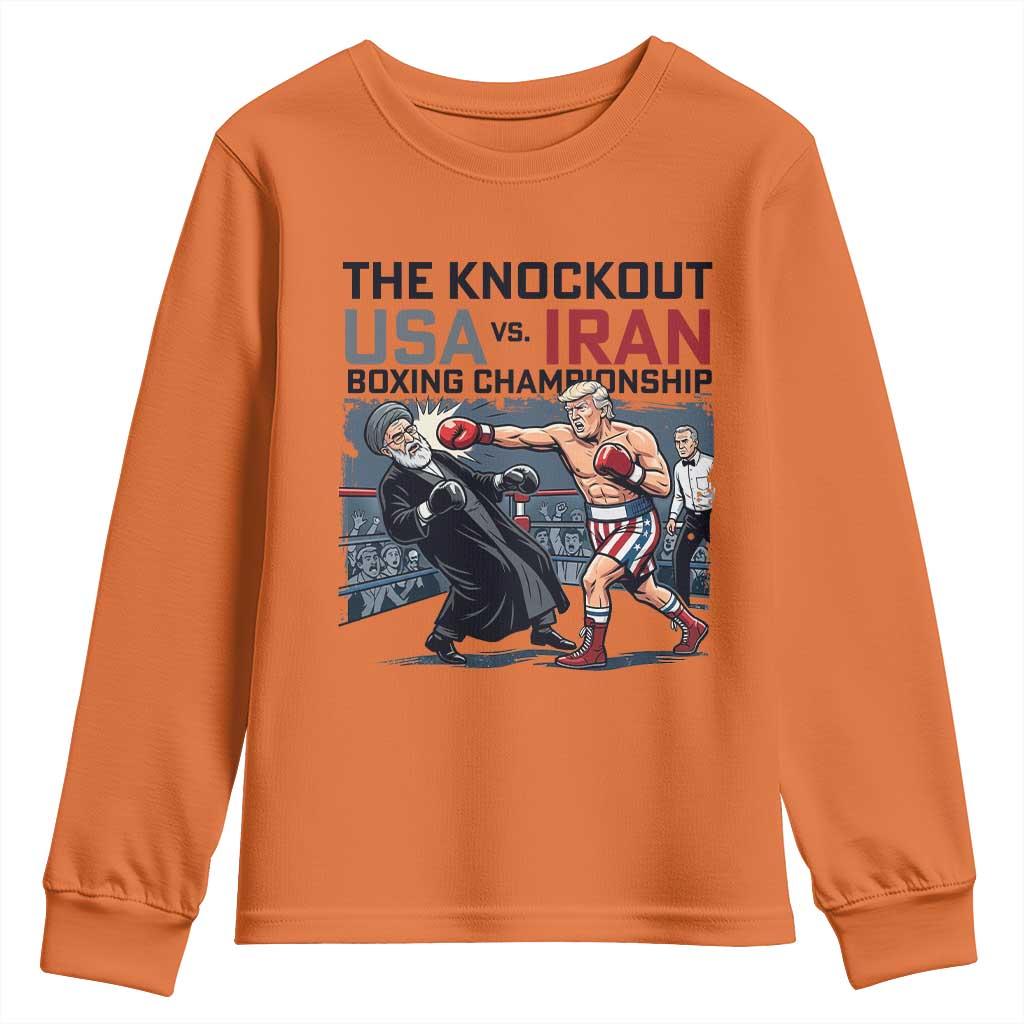 Sarcastic USA vs Iran Knockout Boxing Championship Youth Sweatshirt Funny Political Satire Fight Night