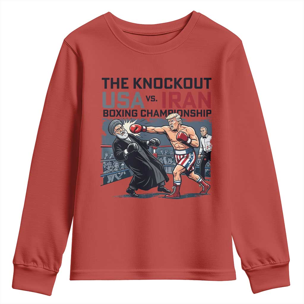 Sarcastic USA vs Iran Knockout Boxing Championship Youth Sweatshirt Funny Political Satire Fight Night