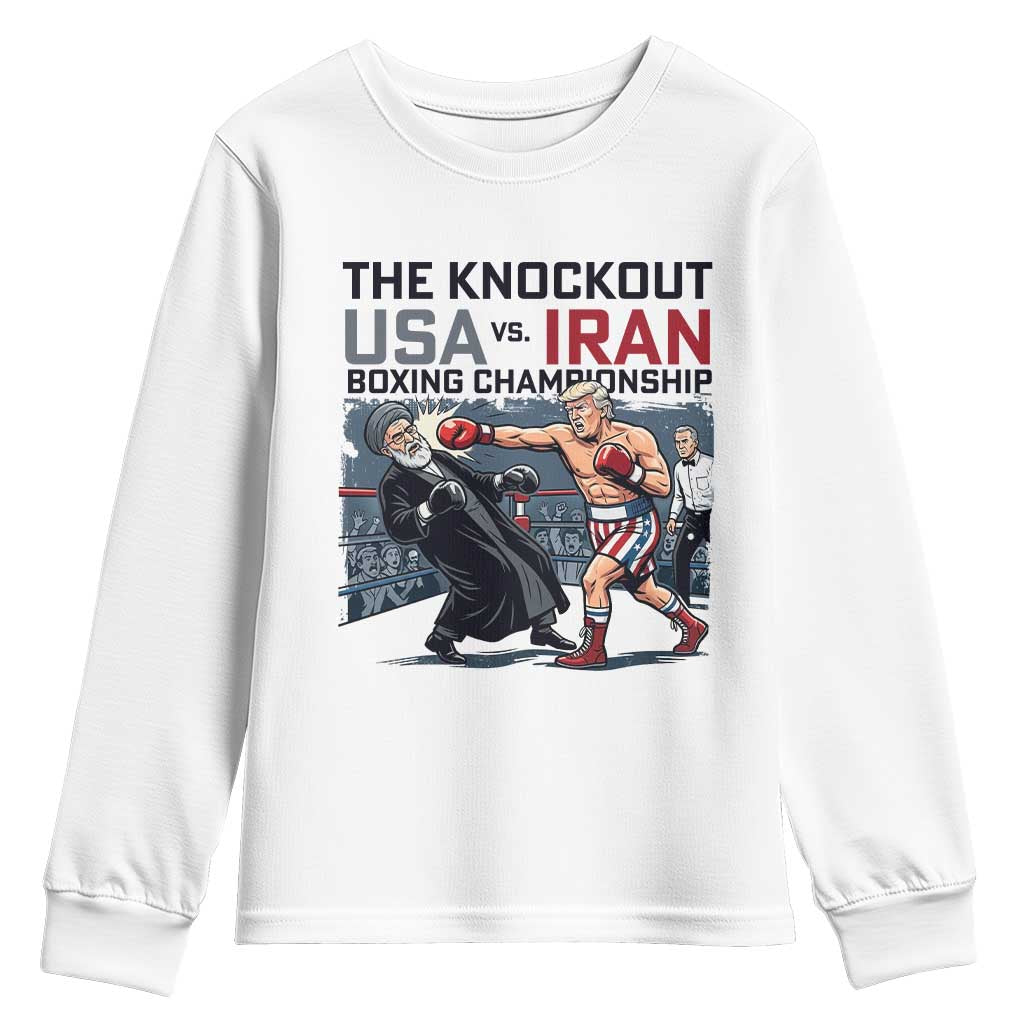 Sarcastic USA vs Iran Knockout Boxing Championship Youth Sweatshirt Funny Political Satire Fight Night