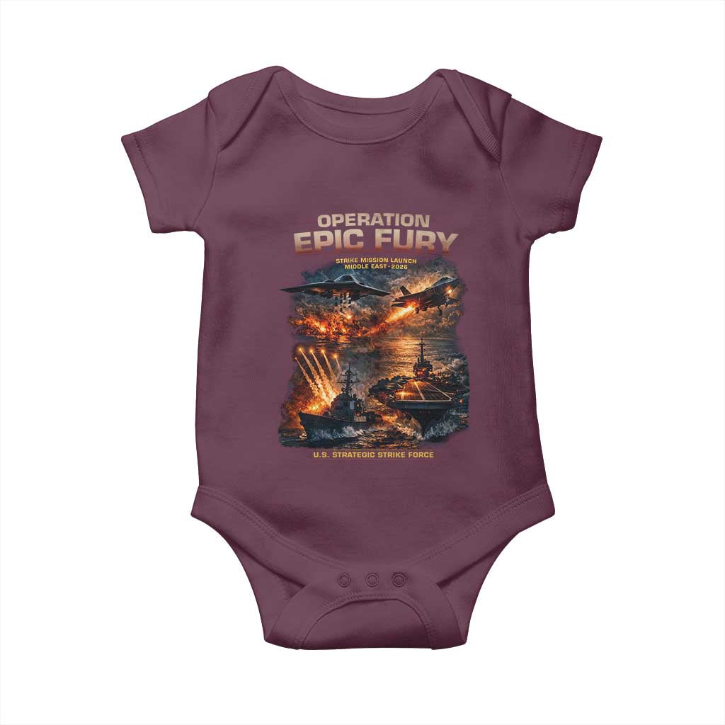 Operation Epic Fury Strike Mission 2026 Graphic Baby Onesie U.S. Strategic Strike Force Military Action