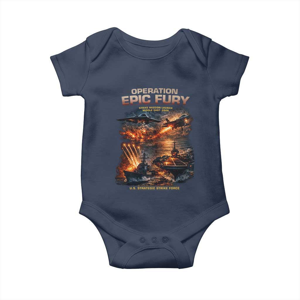 Operation Epic Fury Strike Mission 2026 Graphic Baby Onesie U.S. Strategic Strike Force Military Action