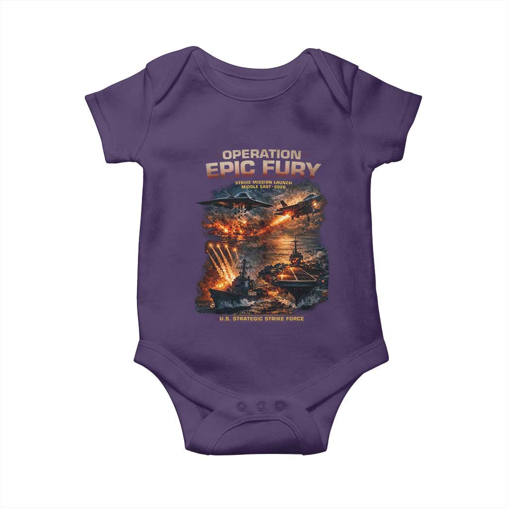 Operation Epic Fury Strike Mission 2026 Graphic Baby Onesie U.S. Strategic Strike Force Military Action