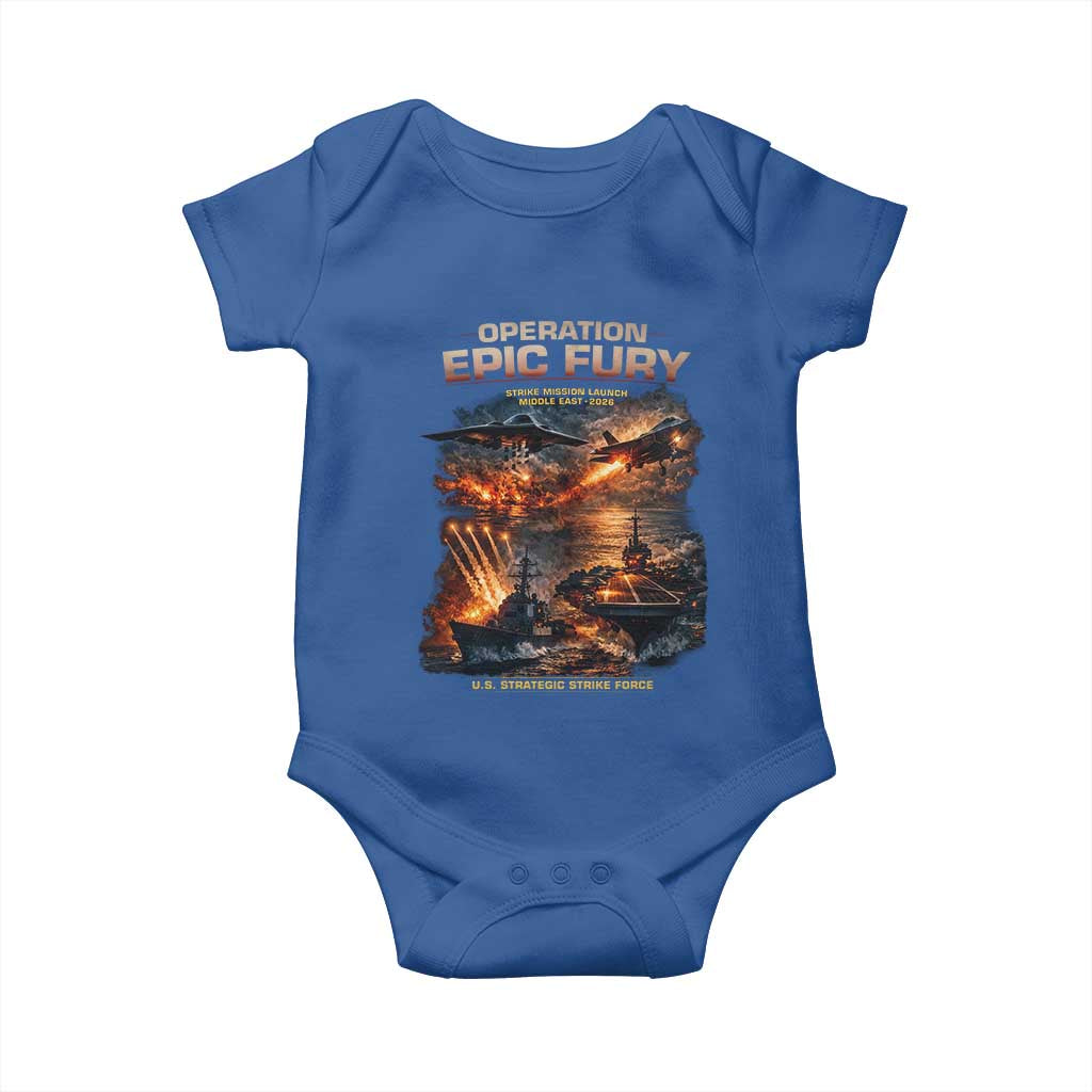 Operation Epic Fury Strike Mission 2026 Graphic Baby Onesie U.S. Strategic Strike Force Military Action