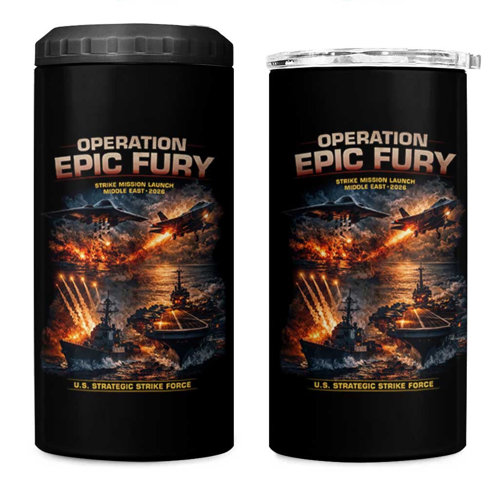 Operation Epic Fury Strike Mission 2026 Graphic 4 in 1 Can Cooler Tumbler U.S. Strategic Strike Force Military Action
