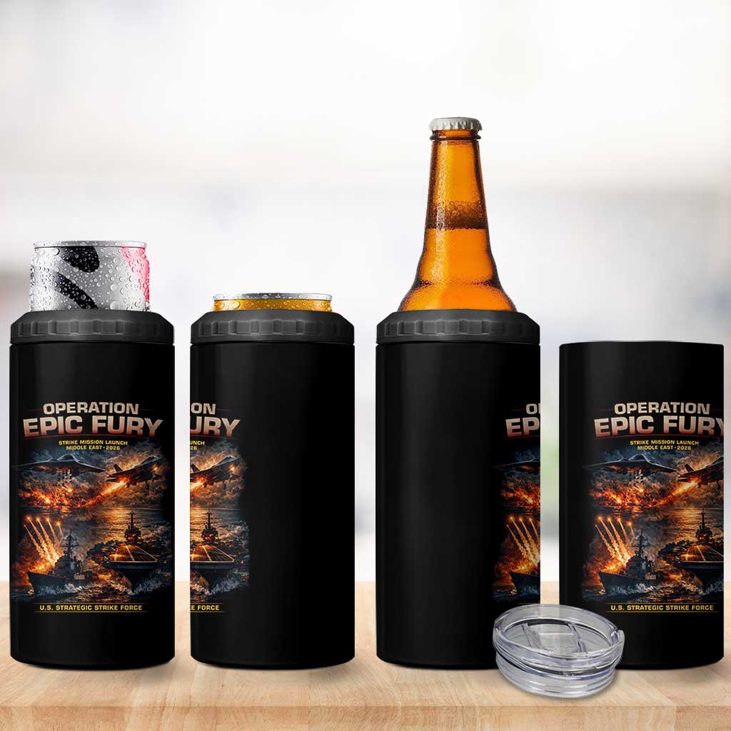 Operation Epic Fury Strike Mission 2026 Graphic 4 in 1 Can Cooler Tumbler U.S. Strategic Strike Force Military Action