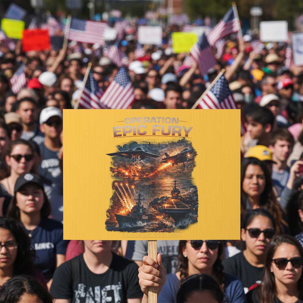 Operation Epic Fury Strike Mission 2026 Graphic Protest Sign U.S. Strategic Strike Force Military Action