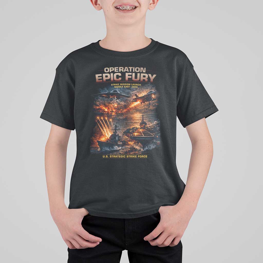 Operation Epic Fury Strike Mission 2026 Graphic T Shirt For Kid U.S. Strategic Strike Force Military Action