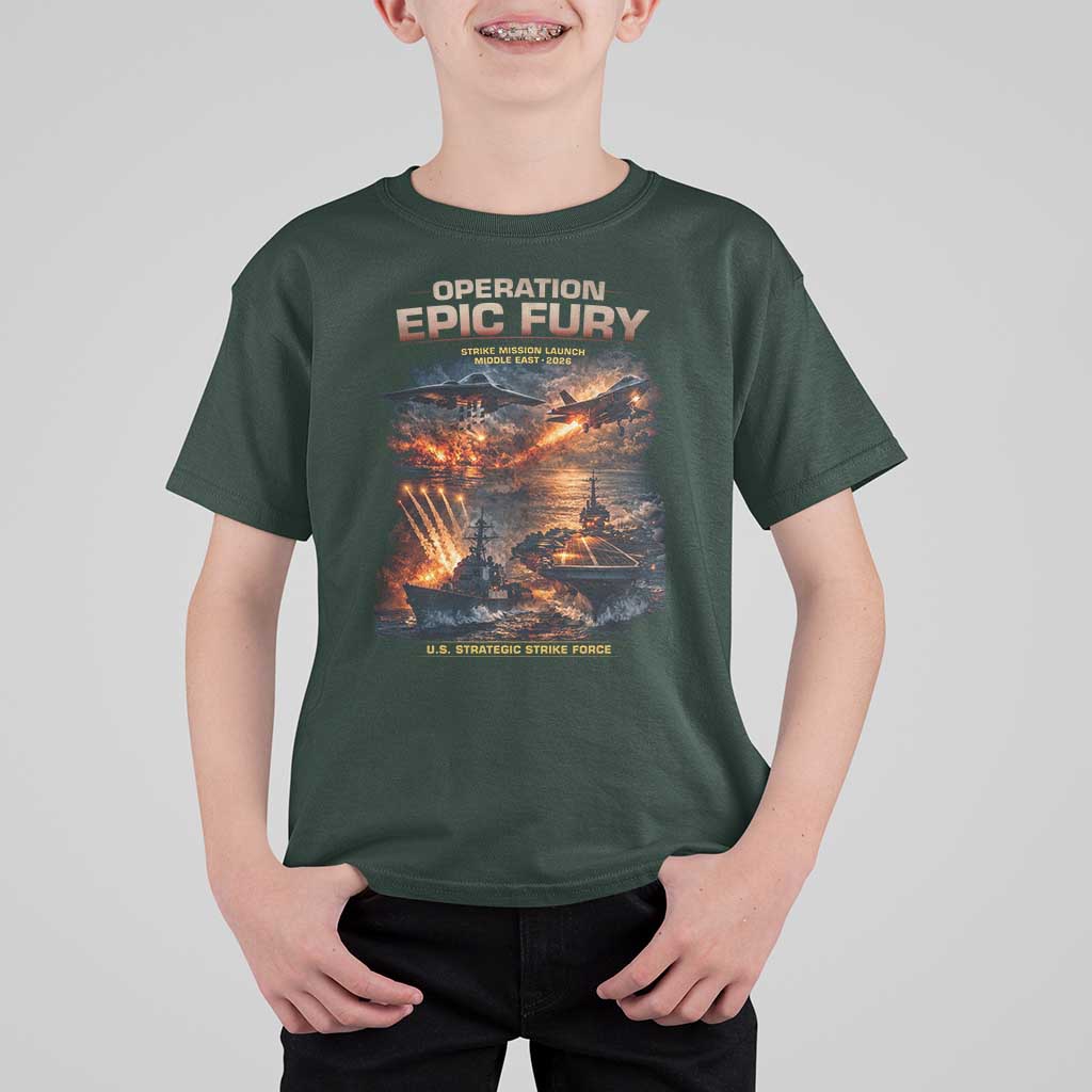 Operation Epic Fury Strike Mission 2026 Graphic T Shirt For Kid U.S. Strategic Strike Force Military Action