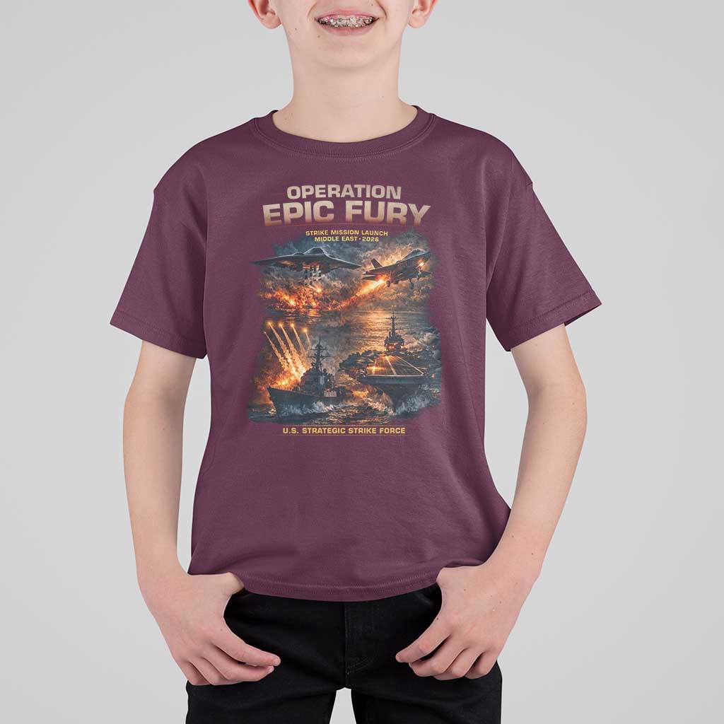 Operation Epic Fury Strike Mission 2026 Graphic T Shirt For Kid U.S. Strategic Strike Force Military Action