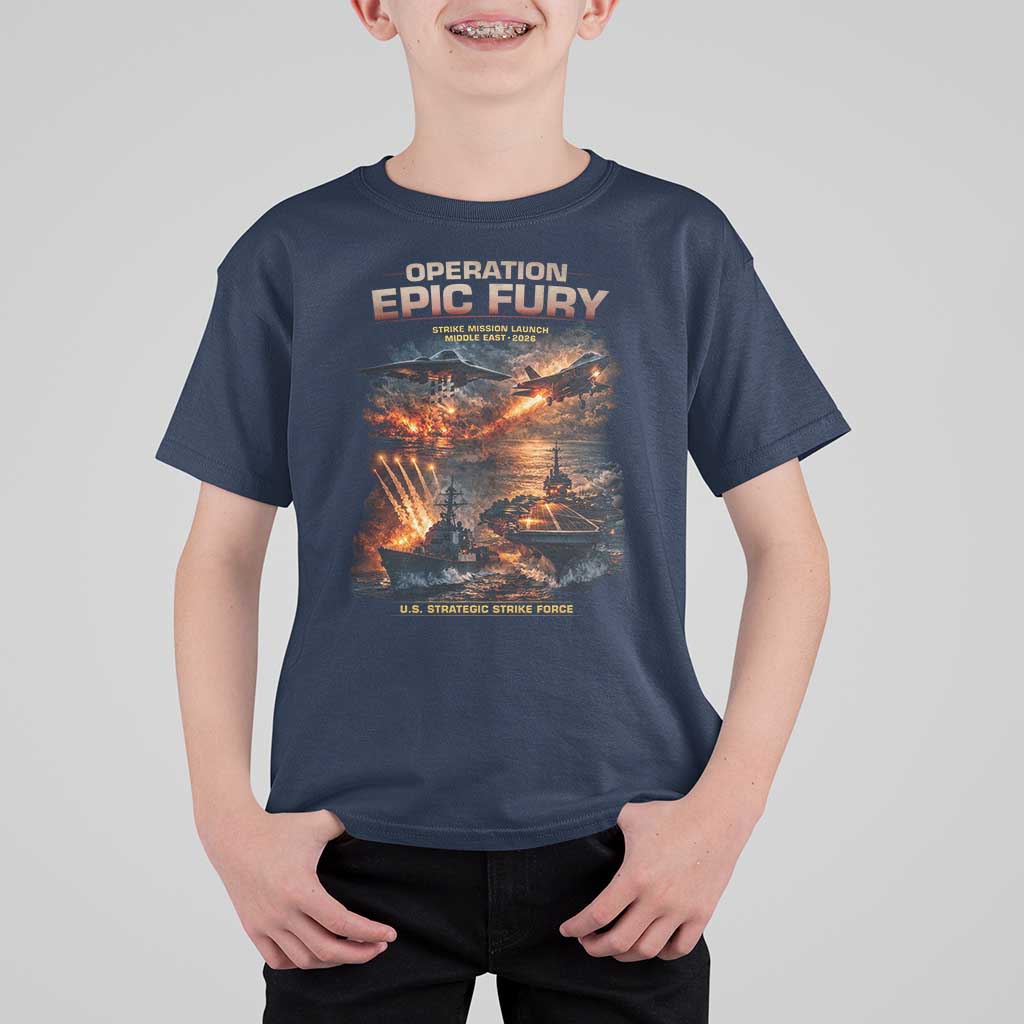 Operation Epic Fury Strike Mission 2026 Graphic T Shirt For Kid U.S. Strategic Strike Force Military Action