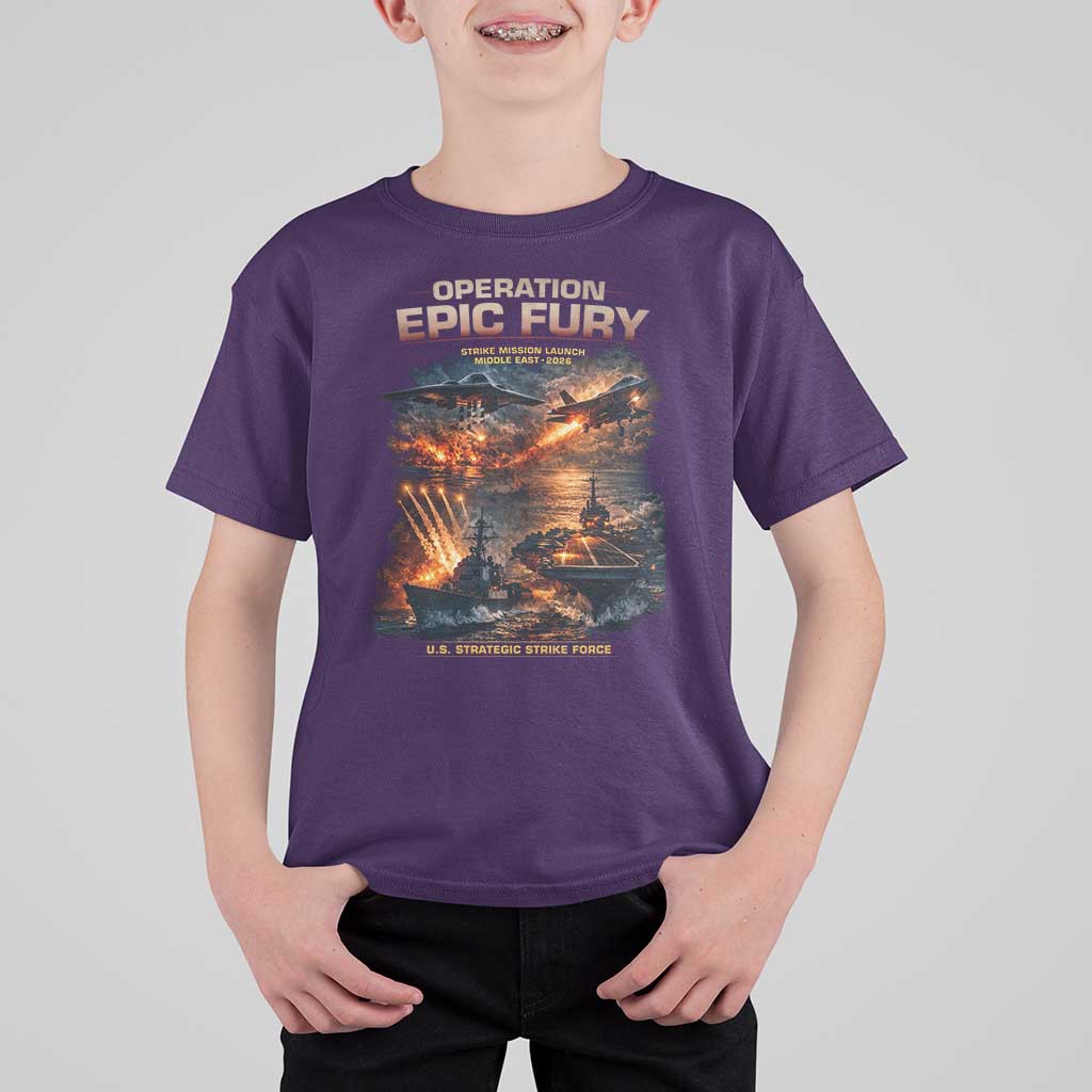 Operation Epic Fury Strike Mission 2026 Graphic T Shirt For Kid U.S. Strategic Strike Force Military Action