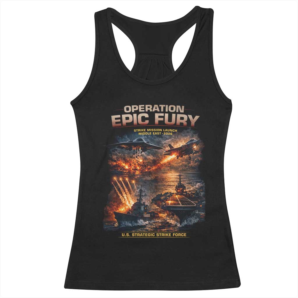 Operation Epic Fury Strike Mission 2026 Graphic Racerback Tank Top U.S. Strategic Strike Force Military Action