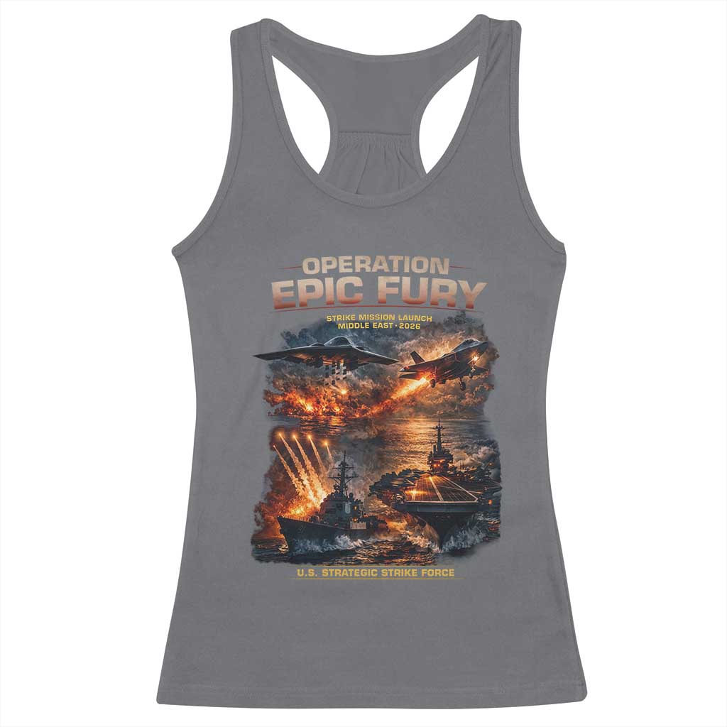 Operation Epic Fury Strike Mission 2026 Graphic Racerback Tank Top U.S. Strategic Strike Force Military Action