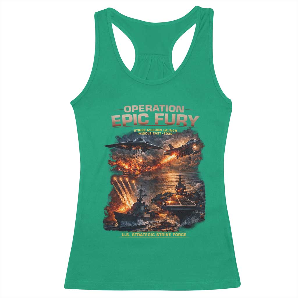 Operation Epic Fury Strike Mission 2026 Graphic Racerback Tank Top U.S. Strategic Strike Force Military Action