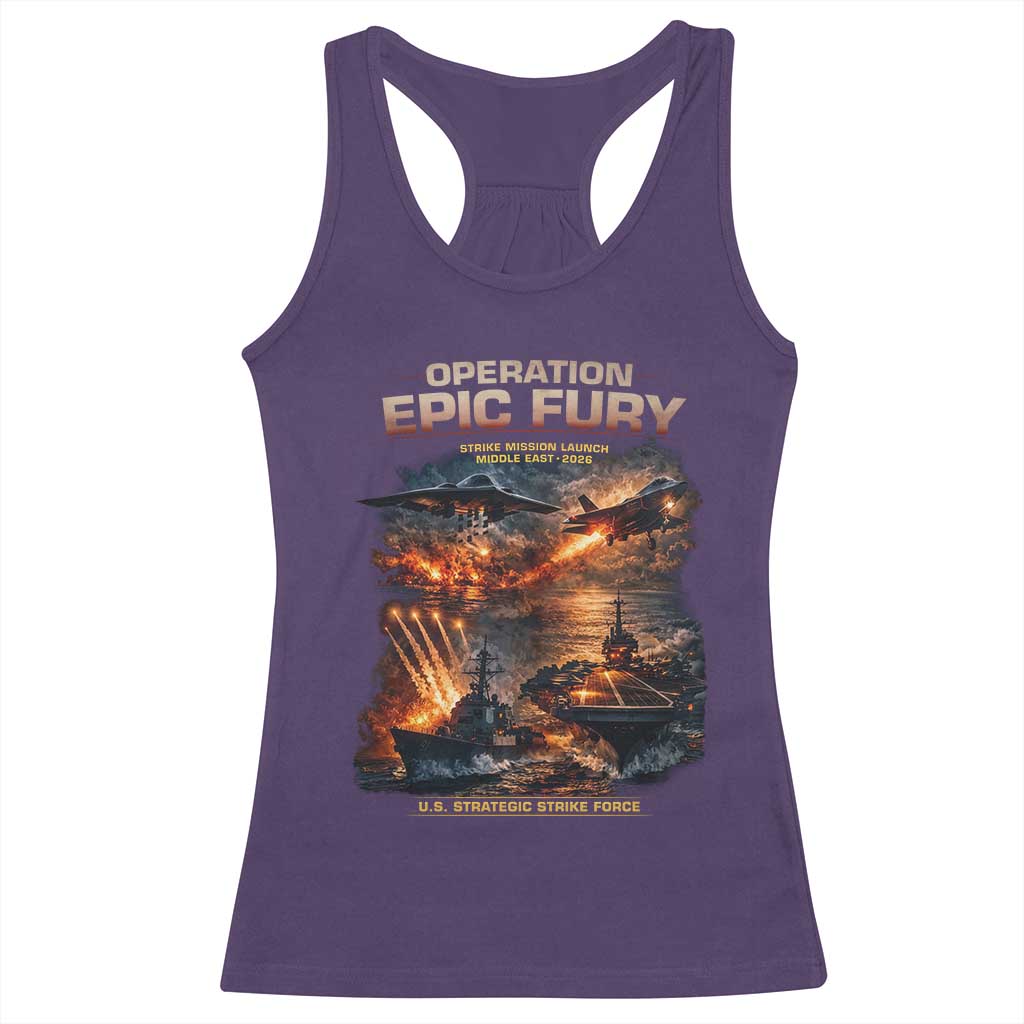 Operation Epic Fury Strike Mission 2026 Graphic Racerback Tank Top U.S. Strategic Strike Force Military Action