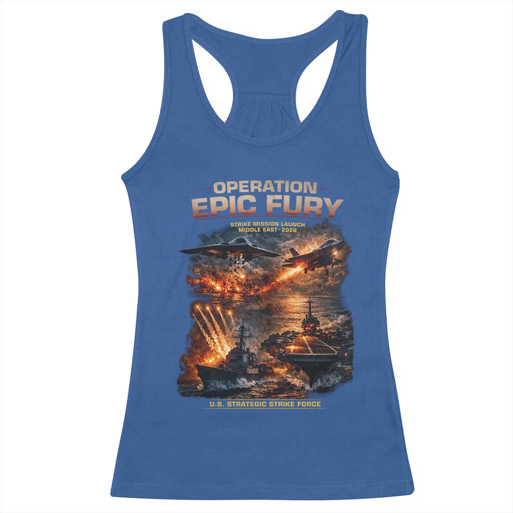 Operation Epic Fury Strike Mission 2026 Graphic Racerback Tank Top U.S. Strategic Strike Force Military Action