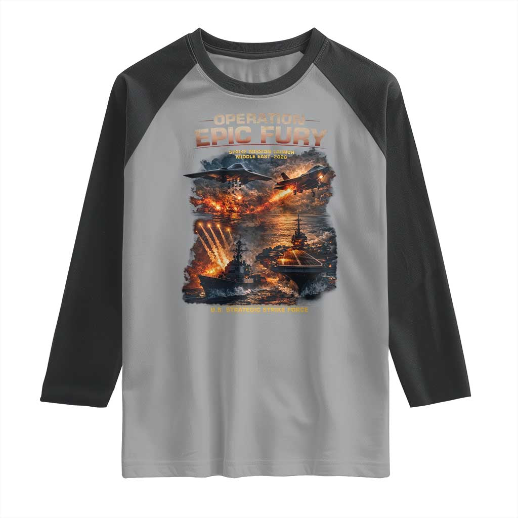 Operation Epic Fury Strike Mission 2026 Graphic Raglan Shirt U.S. Strategic Strike Force Military Action
