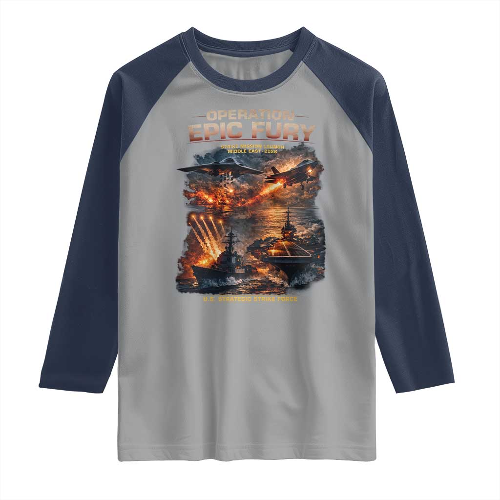 Operation Epic Fury Strike Mission 2026 Graphic Raglan Shirt U.S. Strategic Strike Force Military Action