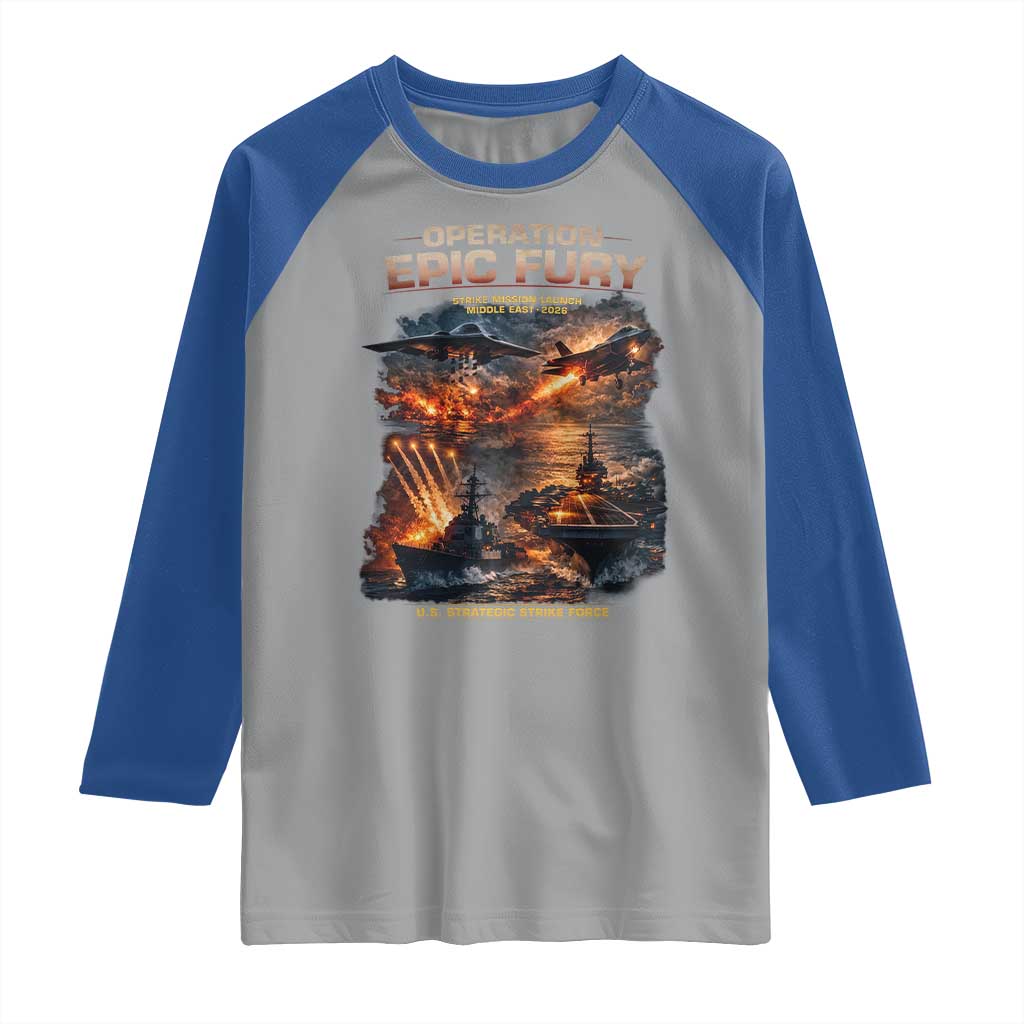 Operation Epic Fury Strike Mission 2026 Graphic Raglan Shirt U.S. Strategic Strike Force Military Action