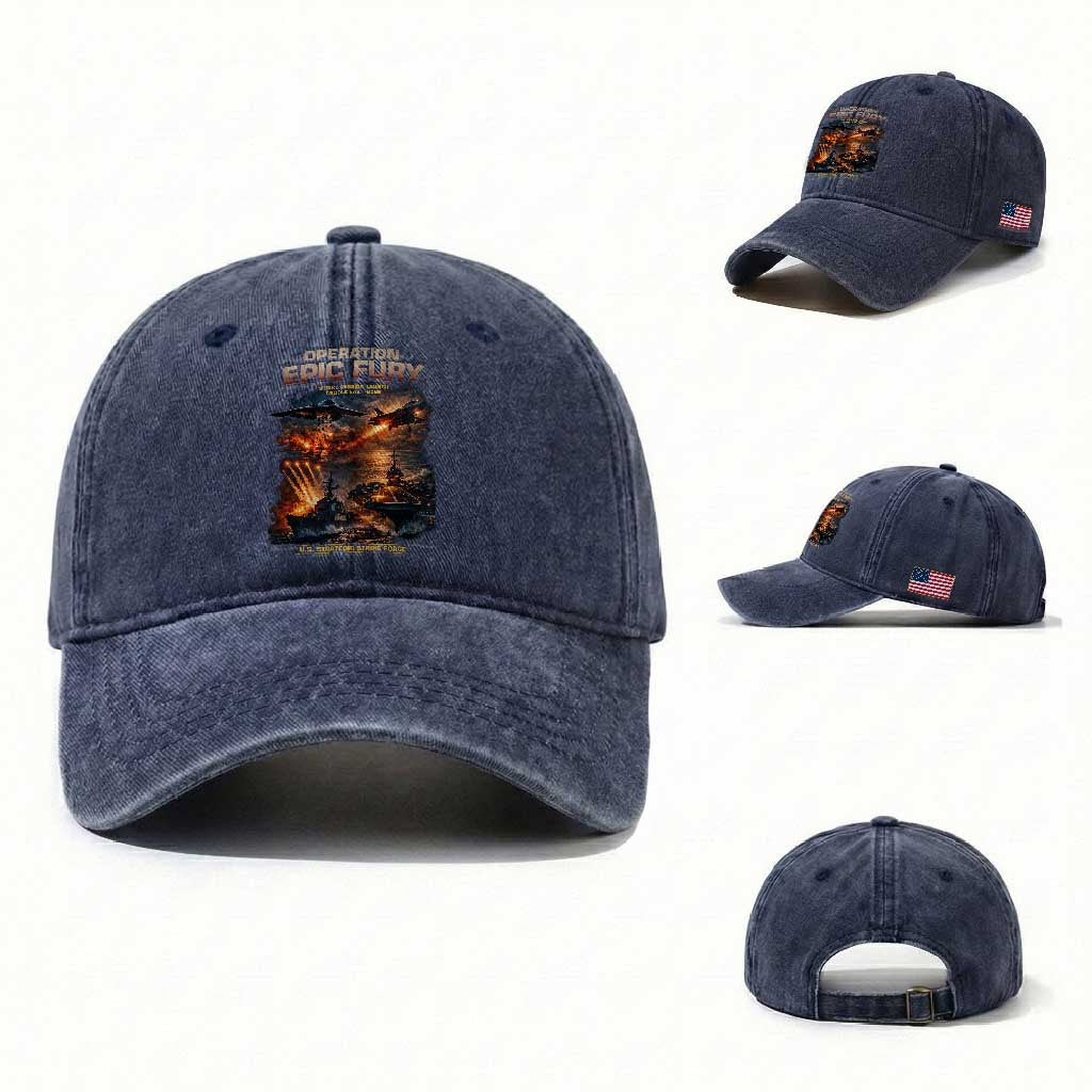 Operation Epic Fury Strike Mission 2026 Graphic Washed Cotton Baseball Cap U.S. Strategic Strike Force Military Action