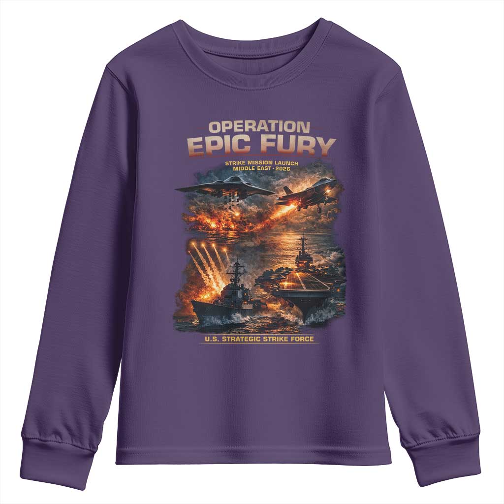 Operation Epic Fury Strike Mission 2026 Graphic Youth Sweatshirt U.S. Strategic Strike Force Military Action