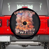 Operation Epic Fury Peace Through Strength Spare Tire Cover Patriotic Explosion America Power