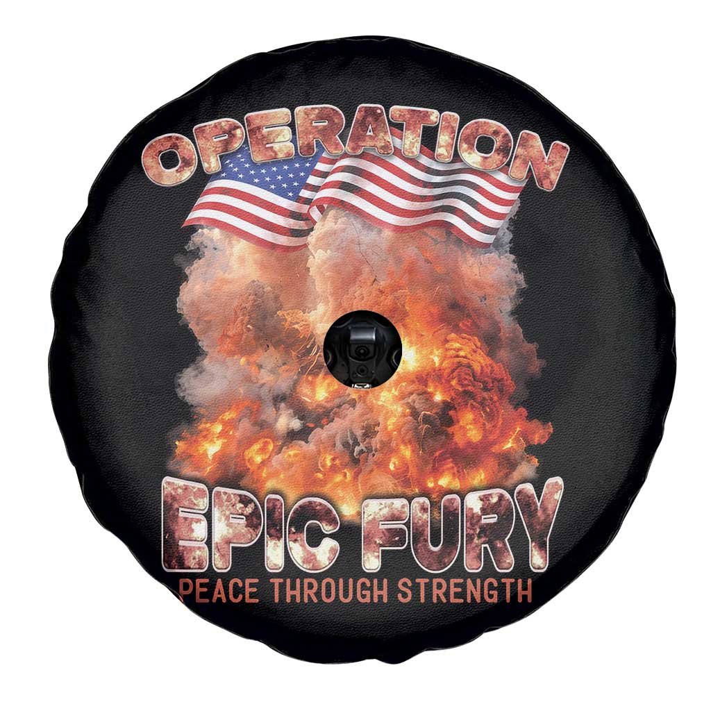 Operation Epic Fury Peace Through Strength Spare Tire Cover Patriotic Explosion America Power