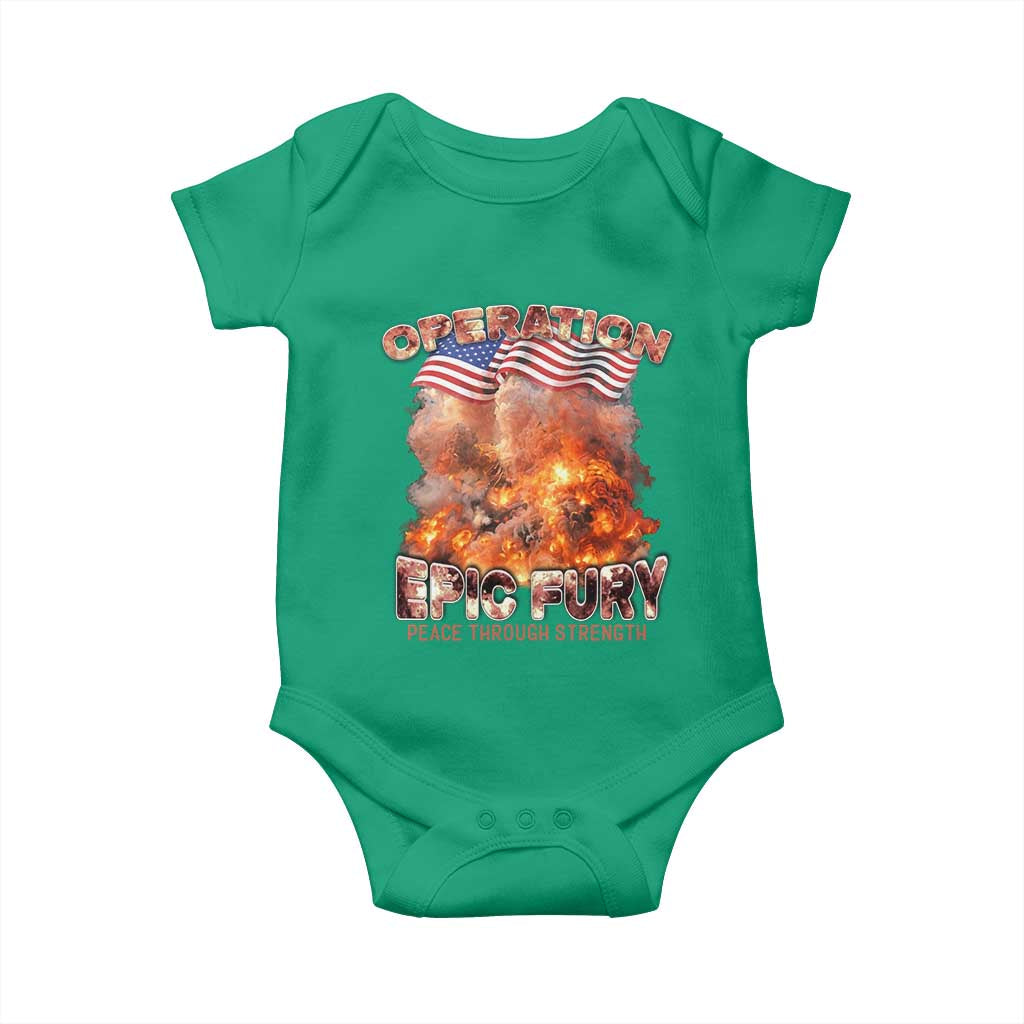 Operation Epic Fury Peace Through Strength Baby Onesie Patriotic Explosion America Power