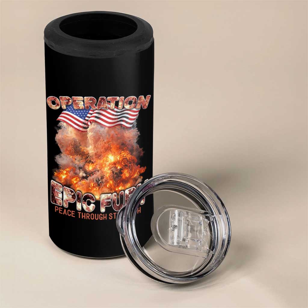 Operation Epic Fury Peace Through Strength 4 in 1 Can Cooler Tumbler Patriotic Explosion America Power