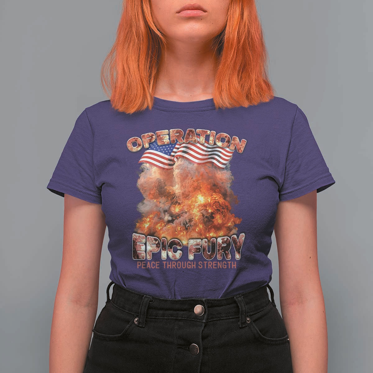 Operation Epic Fury Peace Through Strength T Shirt For Women Patriotic Explosion America Power