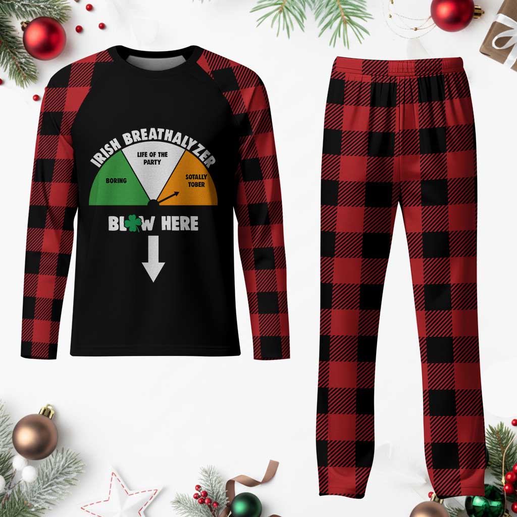 Irish Breathalyzer Blow Here Funny Drinking Gauge Plaid Pajama Set St Patricks Day Party Offensive Adult Humor