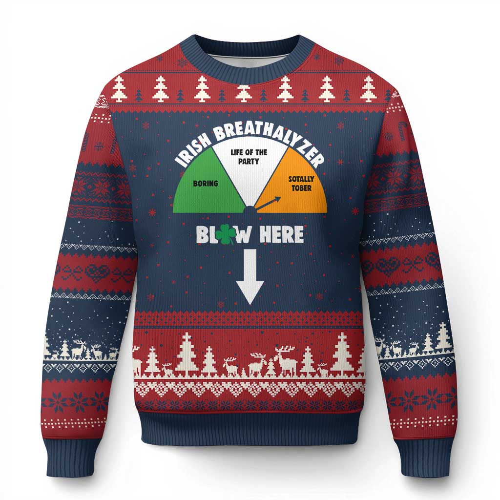 Irish Breathalyzer Blow Here Funny Drinking Gauge Ugly Christmas Sweater St Patricks Day Party Offensive Adult Humor